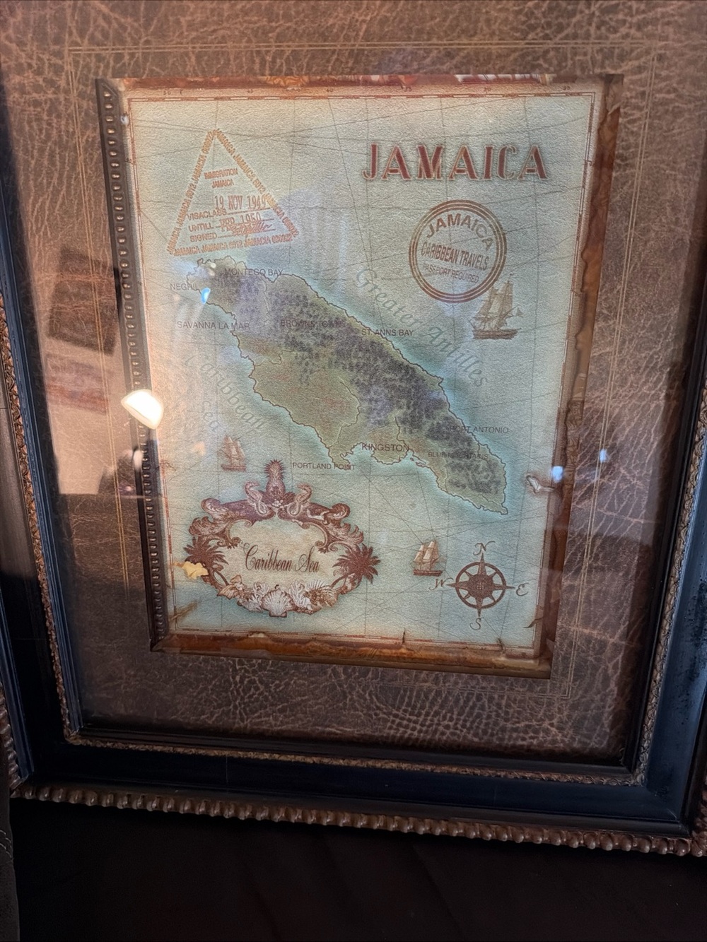 Jamaica Vintage Map Art Print in Green and Brown